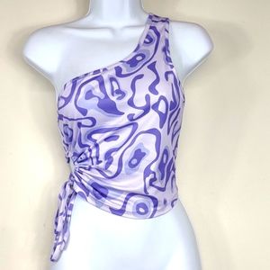 Double Crazy Small Purple Ribbed one shoulder Rushed crop top